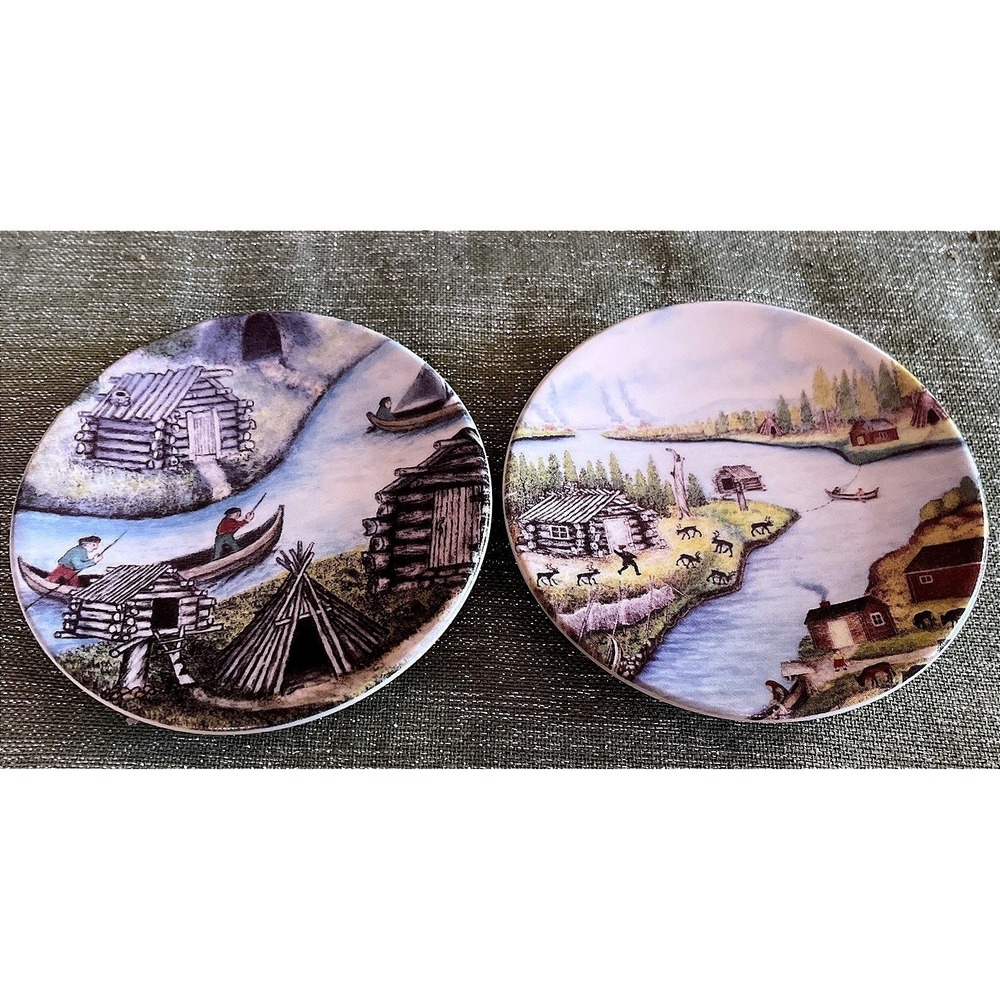 Vintage 1980's A. Alariesto Fishermen's Hut Plates 4.5" Arabia Finland 48 & 49